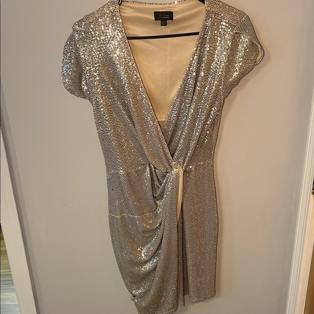 Gold Sequin Wrap Midi Dress